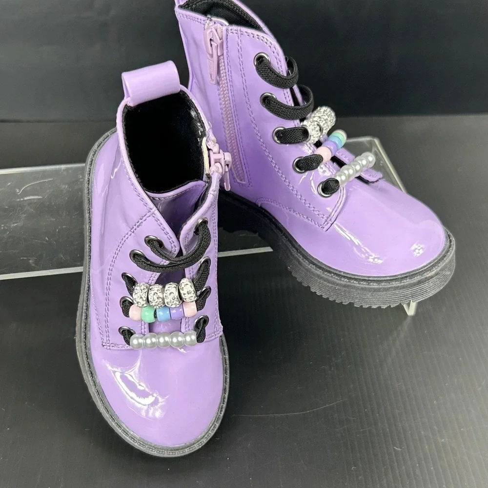 Tucker + Tate Girls Size 8‎ Purple Patent Leather Paislee Ankle Boots NEW Beaded
